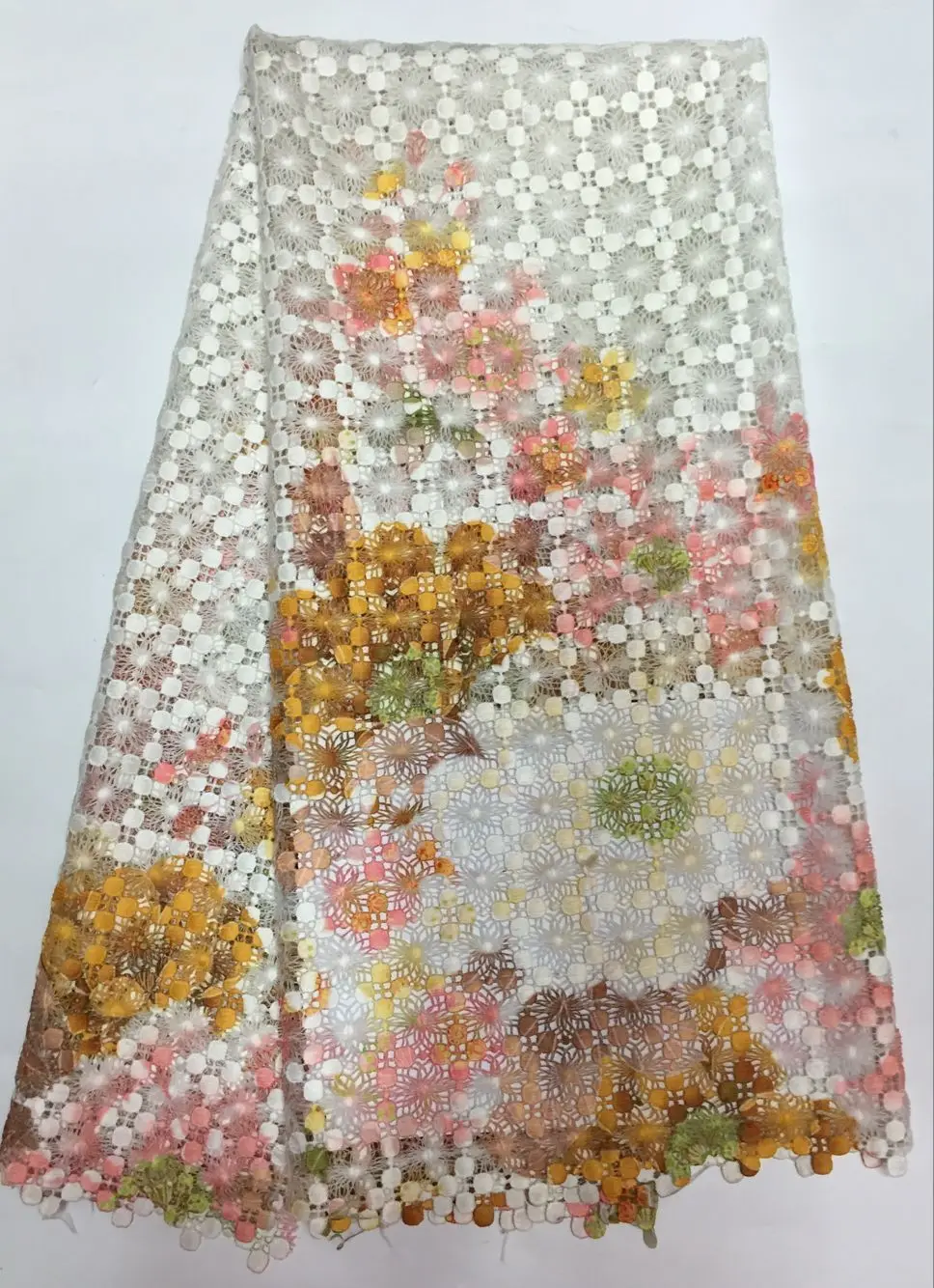 2016 африканская кружевная ткань многоцветная для шитья цветные цветы и белый