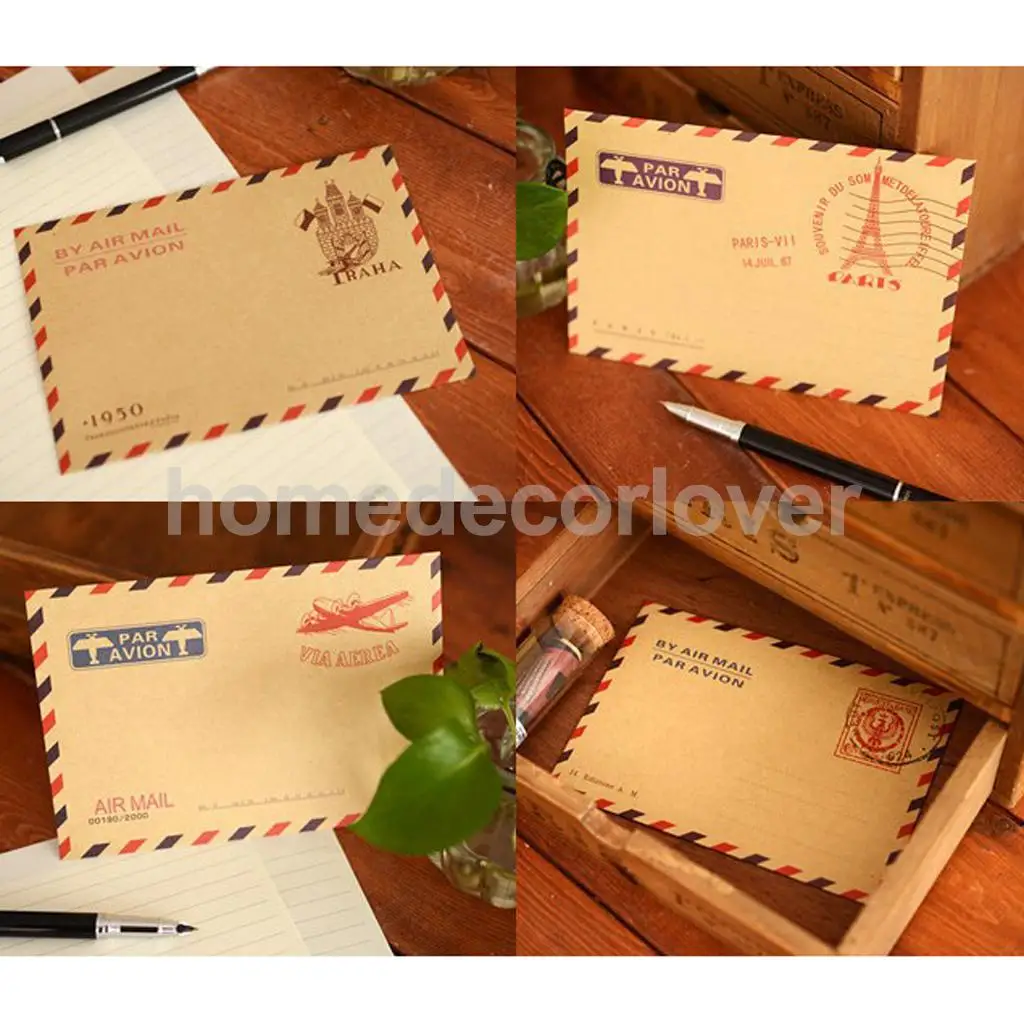 40pcs Vintage Style Airmail Kraft Paper Envelopes 4 Different Styles- Random | Дом и сад