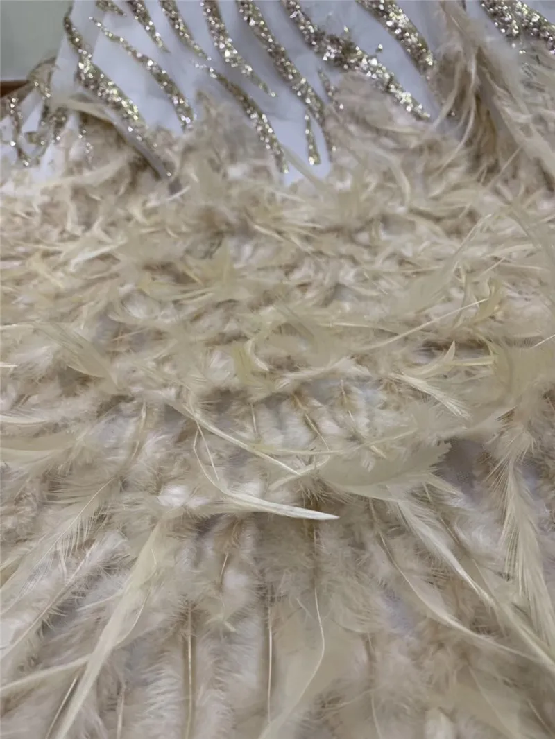 Модная блестящая африканская сетчатая кружевная ткань с 3d перьями новый дизайн