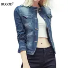 Куртка RUGOD женская джинсовая на пуговицах, элегантный эластичный Пиджак из денима с карманами и длинным рукавом, в винтажном стиле, 2018