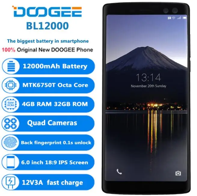 Doogee BL12000 12000 мАч Быстрая зарядка 16.0MP Quad Камера 6.0 "смартфон MTK6750T Octa core 4 ГБ + 32 OTG