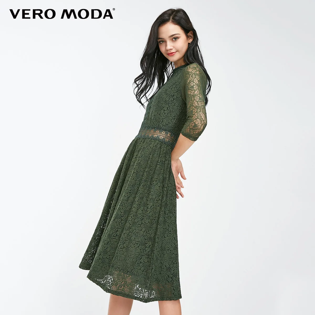 Dark safari s Vero Moda Новое Женское кружевное платье с вырезами на молнии 3/4 рукавами | 318361501 - Цвет: Dark safari s