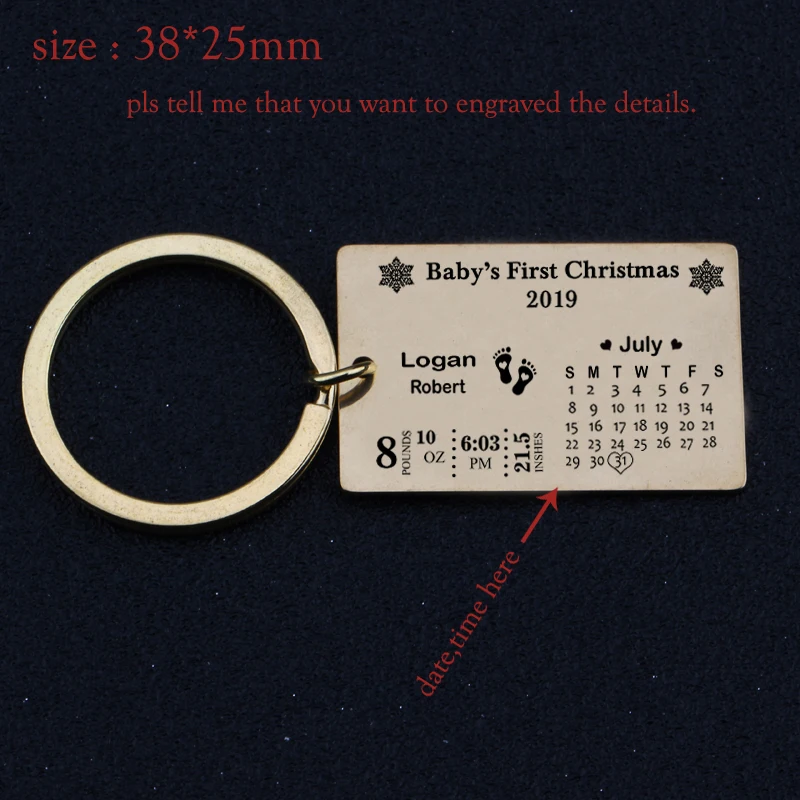 Брелок с гравировкой рождение ребенка статистику новорожденных ручной работы