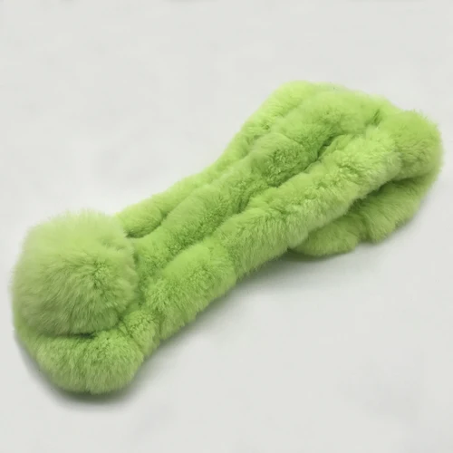green Настоящий мех кролика шеи воротник женские зимние шарфы ручной вязки шарф из меха кролика рекс теплый пушистый натуральный мех помпоны кольцо муфельная - Цвет: green