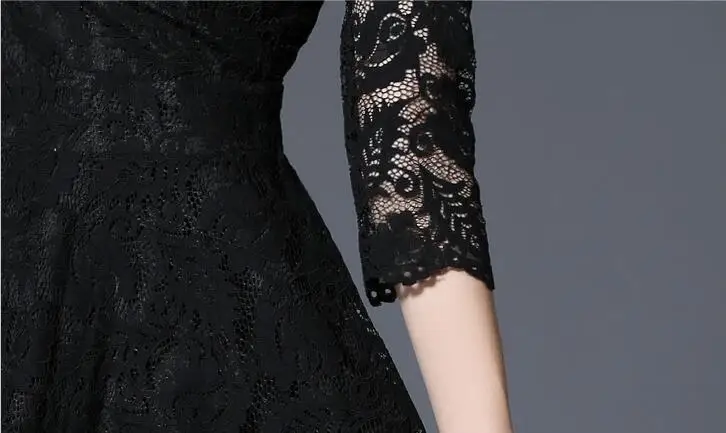 FANTASYONE 2017 Vintage Spring Black Dress Women Robe Rockabilly Feminino Vestidos Hepburn Retro Knee Length Dresses Lace | Женская