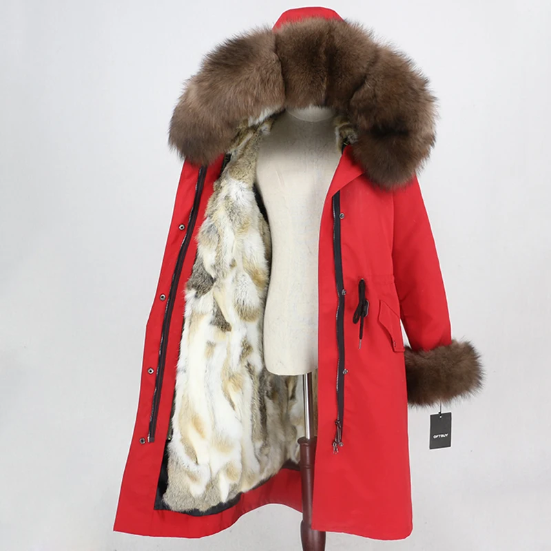 red brown OFTBUY X-long Parka водонепроницаемое пальто натуральный мех зимняя куртка женская натуральный Лисий мех воротник капюшон манжеты подкладка из натурального кроличьего меха Повседневная - Цвет: red brown