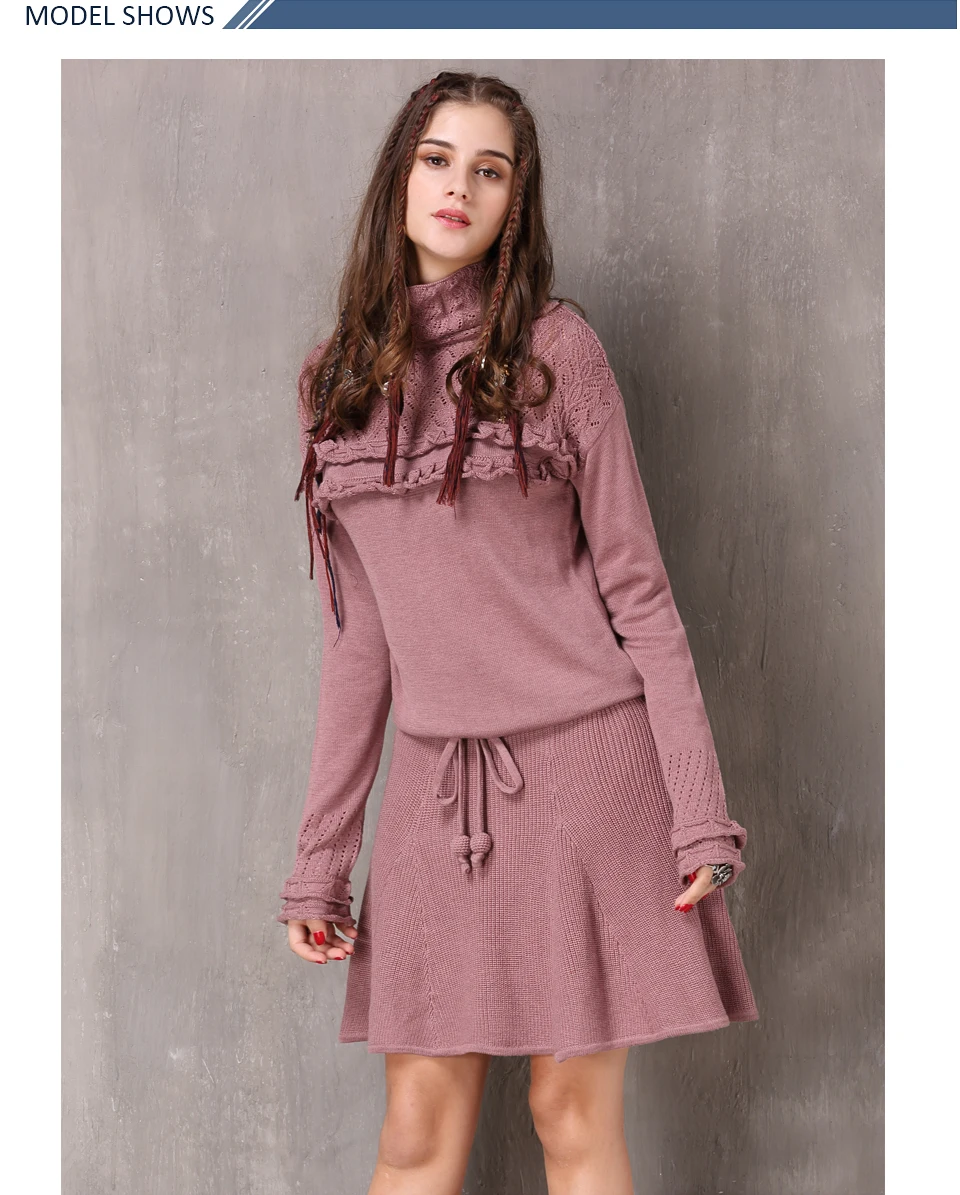 Зимнее платье для женщин Yuzi. may Boho, новинка, хлопок, шерсть, Vestidos, водолазка, оборки, талия, ТРАПЕЦИЕВИДНОЕ, женские платья A82075