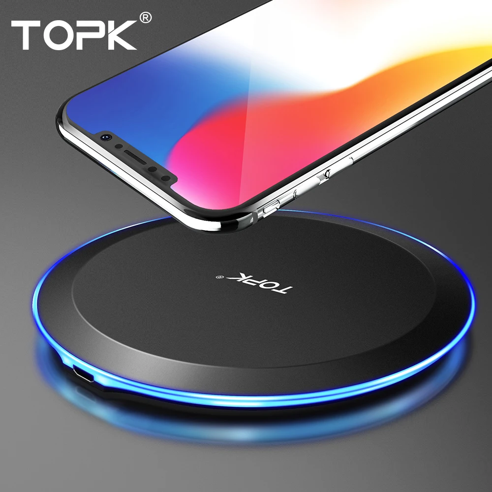 TOPK B46W 10 Вт Беспроводное зарядное устройство адаптер 5 в 2 А usb зарядная площадка для iPhnoe X XS MAX XR Быстрая зарядка для samsung S8 S9 S10 Plus