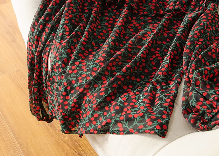 

Women Long sleeve SHIRT 100% Real silk Sweet Print Transparent casual Top 2019 Spring Summer New T shirt Bottoming shirt