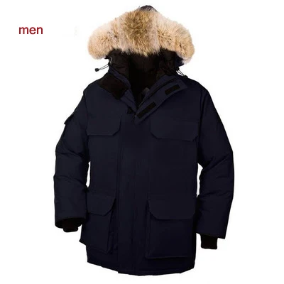 men navy Канада Goode зимняя куртка мужская белая куртка на утином пуху Мужская парка средней длины утепленная парка с меховым капюшоном Верхняя одежда куртка пальто - Цвет: men navy