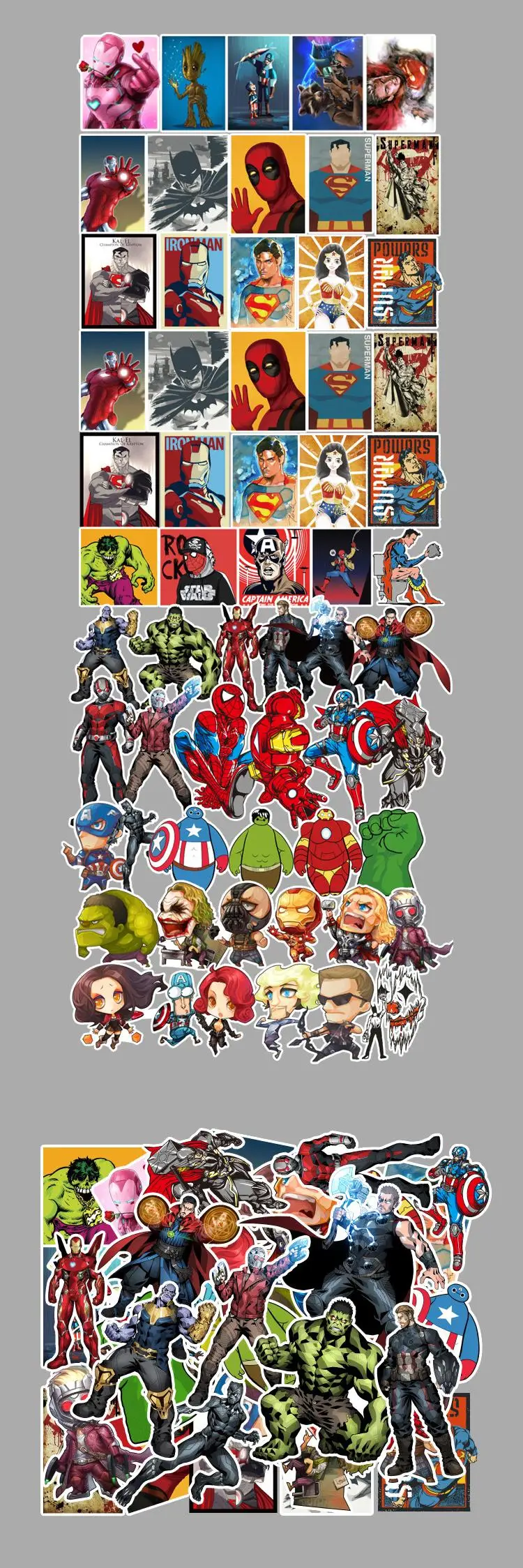 50 шт. граффити Marvel стикер комический мультфильм фильм квадратный стикер s детские развивающие игрушки компьютерный скейтборд