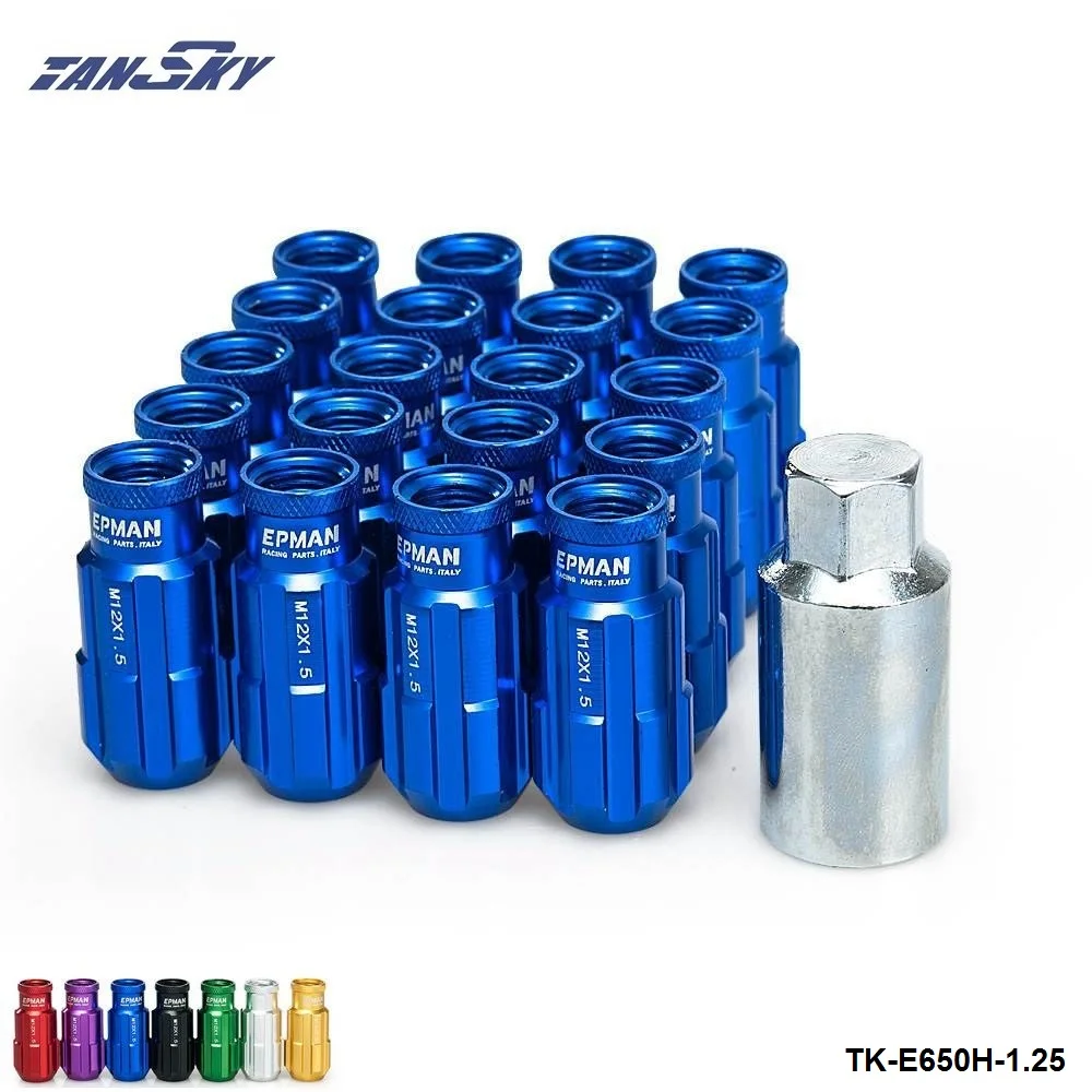 Jdm Гоночный Стиль Алюминиевые стопорные гайки 20 шт W/Key 12x1,25 для Nissan Subaru Suzuki Aftermarket Колесные гайки TK-E650H-1.25 - Название цвета: Синий