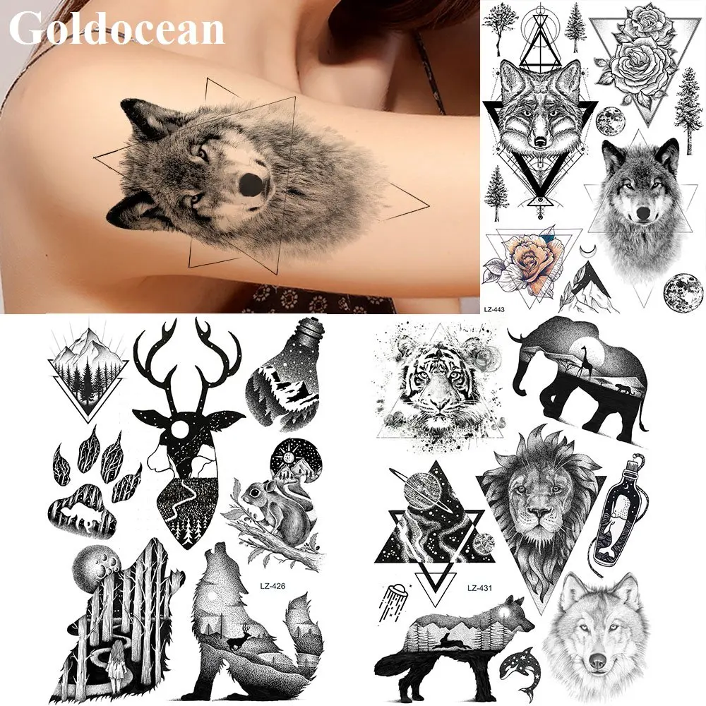 GoldOcean Трайбл спрей временные татуировки наклейки черный геометрический