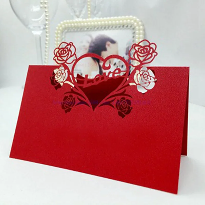 100 шт. лазерная резка красные сладкие сердечки цветы визитка украшение для