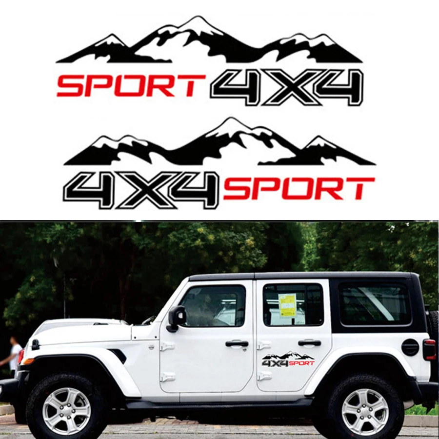 

2pcs Graphic Vinyl Mountain Car Sticker 4X4 For Truck Decal SUV JEEP Pickup D-MAX Navara
