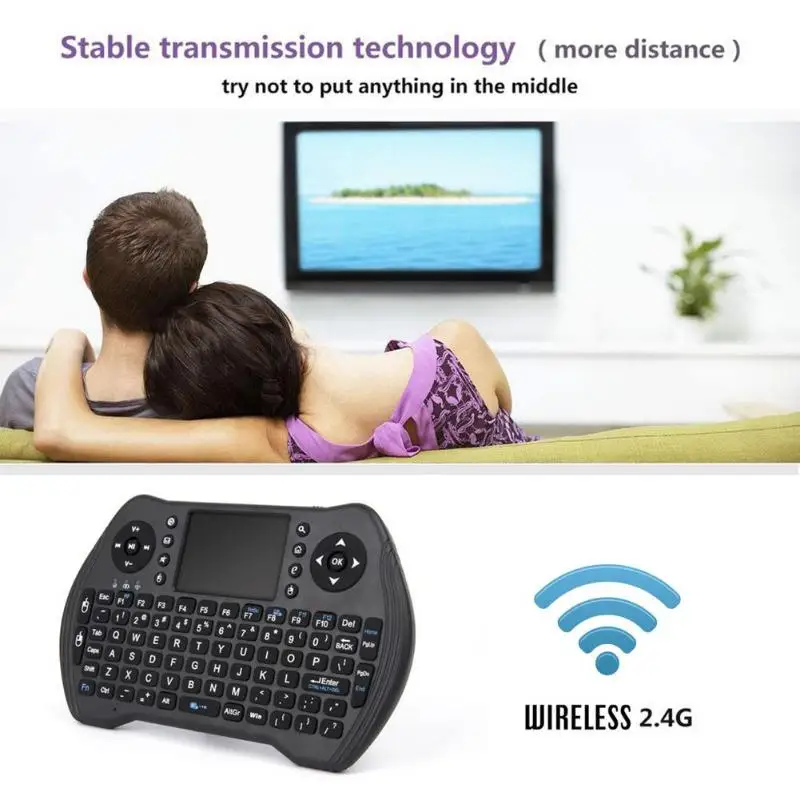 ALLOYSEED английский мини 2,4 ГГц светодиодный беспроводной клавиатура с подсветкой Air mouse пульт дистанционного управления с тачпадом для Smart tv Android tv Box