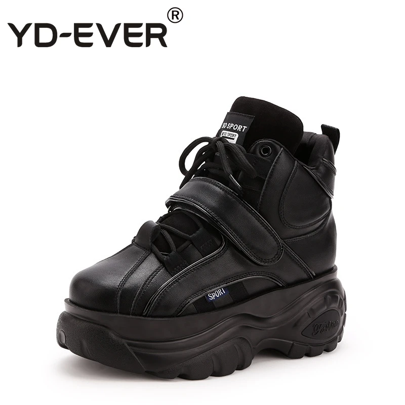 Женская кожаная обувь на платформе повседневная танкетке 9 см Блестящие