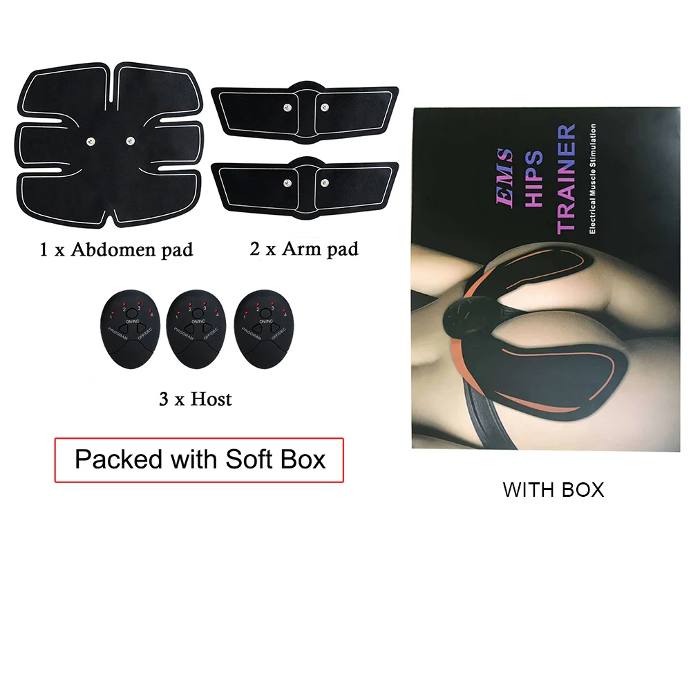 black set with box Фитнес миостимулятор мышц стимулятор пояс потеря веса EMS тренажер для бедер набор брюшных поясов для похудения ABS Набор стимуляторов мышц - Цвет: black set with box