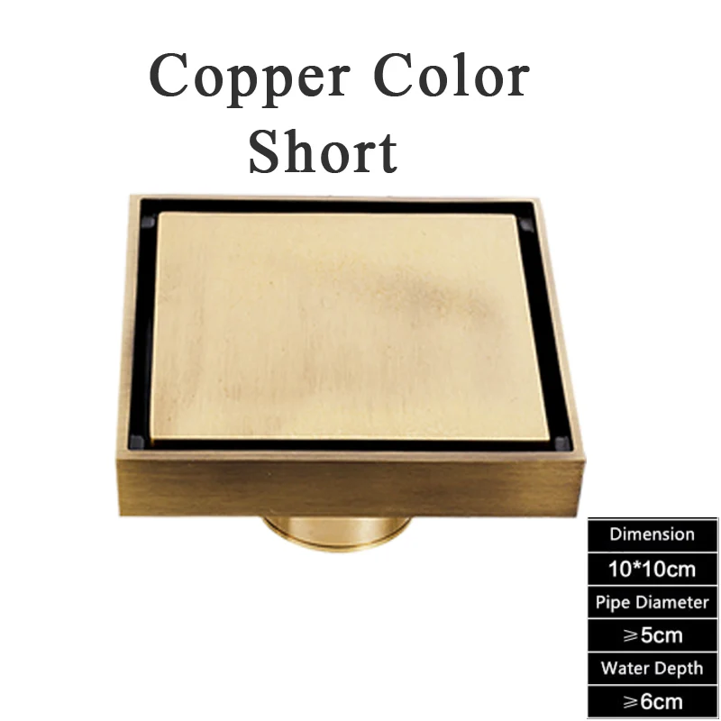 Copper Clour Short 10 см черный дезодорирующий латунный hideep трап 100x100 мм квадратный анти-запах ванная комната балкон Невидимый Серебряный Золотой душ слив - Цвет: Copper Clour Short