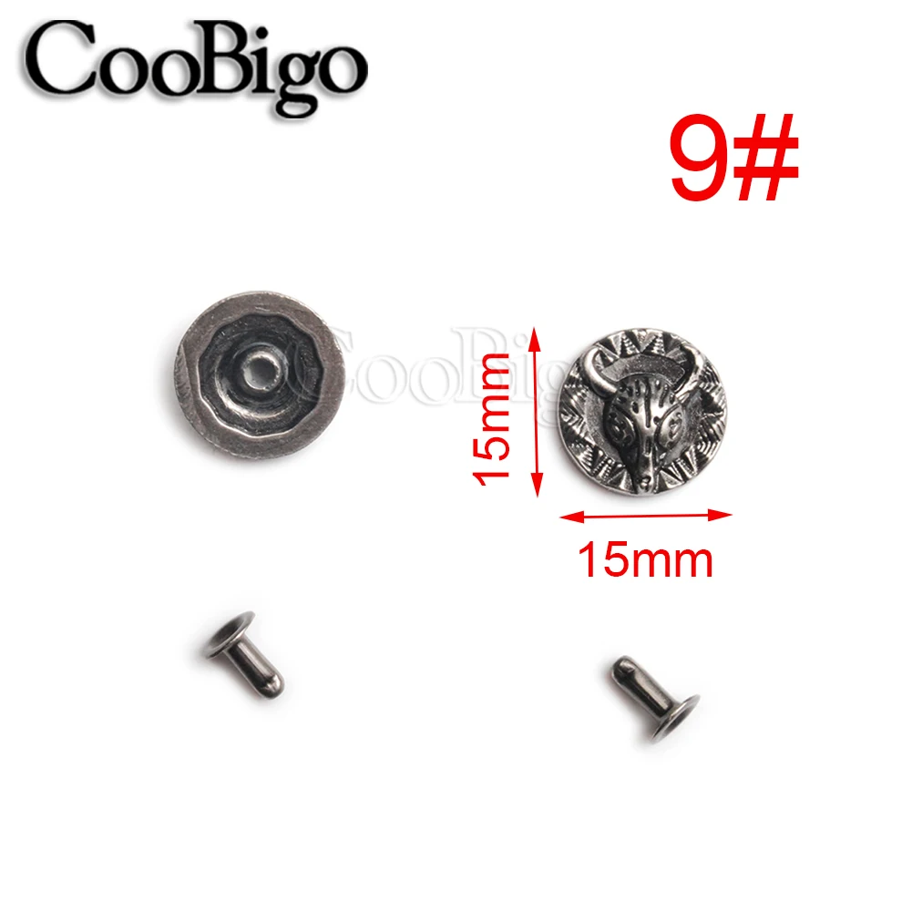 10sets Pewter Studs Rivet Spikes DIY Leather Craft Bracelet Punk Rock Garment Shoe Bag Pets Collar Parts Flower Shield eagle - Color: 9