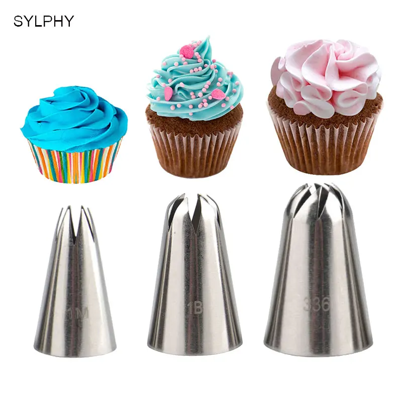 

Набор насадок для торта SYLPHY #1M # 1B #336, 3 насадки для крема из нержавеющей стали, Набор насадок для украшения торта, кондитерские насадки, инстр...