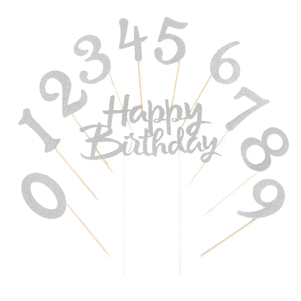 

Silver Glitter 0-9 Cake Topper Happy Birthday Cake Topper 18th-21th-30th-40th-50th-60th-70th-80th-90th Birthday Party Decoration