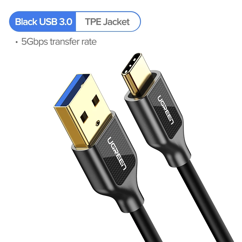 USB 3.0 PVC Black Ugreen нейлоновый USB C кабель 3A Быстрая зарядка цинковый сплав usb type C кабель для samsung S9 S8 Plus huawei mate 20 Pro usb type-C кабель - Цвет: USB 3.0 PVC Black