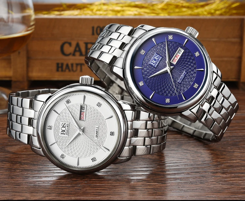 Анжела BOS мода лучший бренд кварцевые наручные часы из нержавеющей стали Мужские