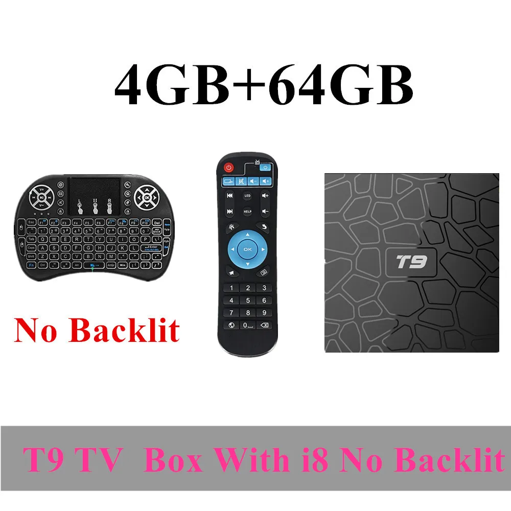 64GB i8 No backlit T9 ТВ приставка Android 8,1 4GB 64GB RK3328 Четырехъядерный 4K HD Wifi BT4.0 USB3.0 Смарт ТВ приставка 4K Google Play Store Netflix Youtube приставка ТВ - Цвет: 64GB i8 No backlit