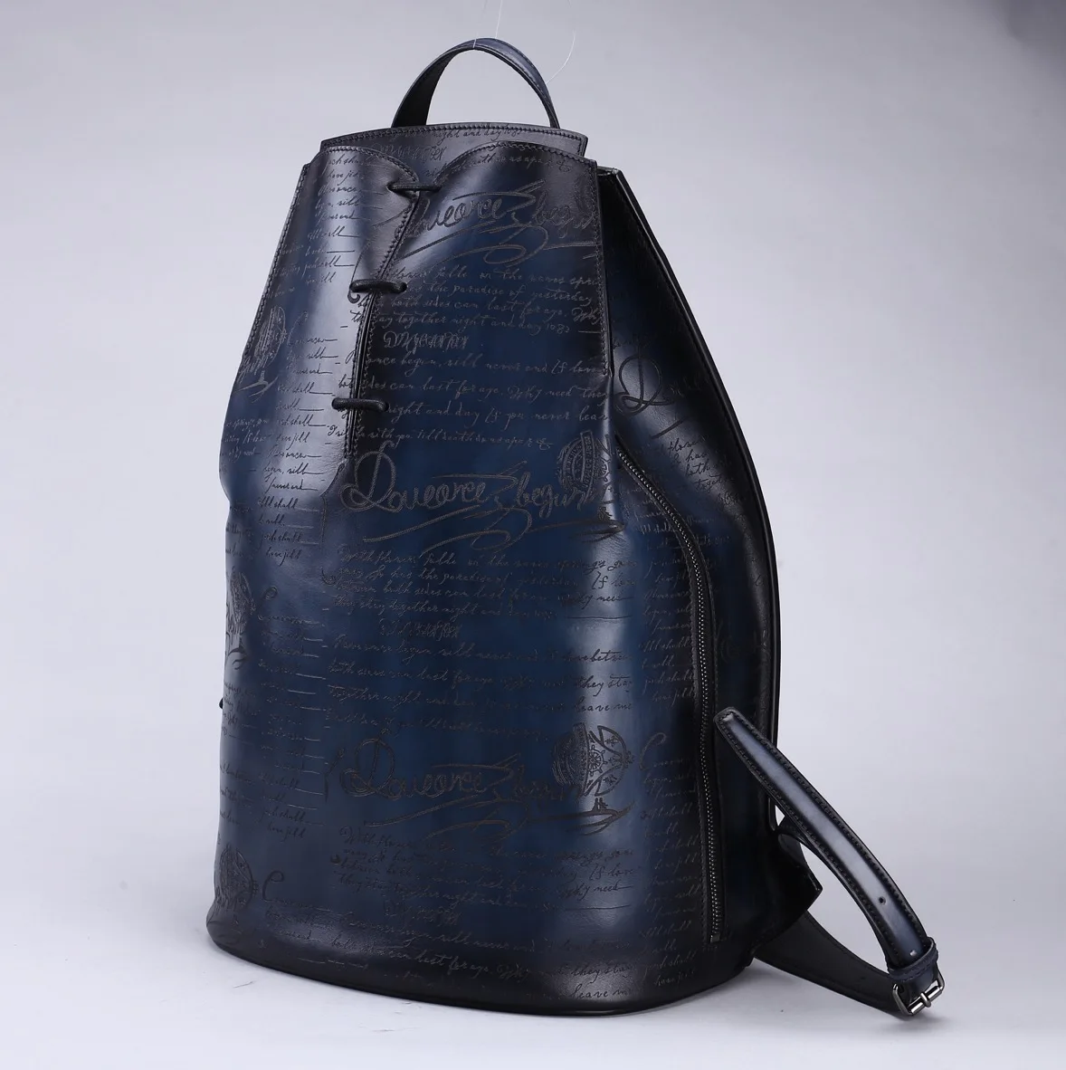 Vintage blue B Мужской сделанный вручную с патиной телячьей кожи рюкзак мужской роскошный бренд печати Винтаж 15 дюймов ноутбук из натуральной кожи рюкзаки Mochila - Цвет: Vintage blue B