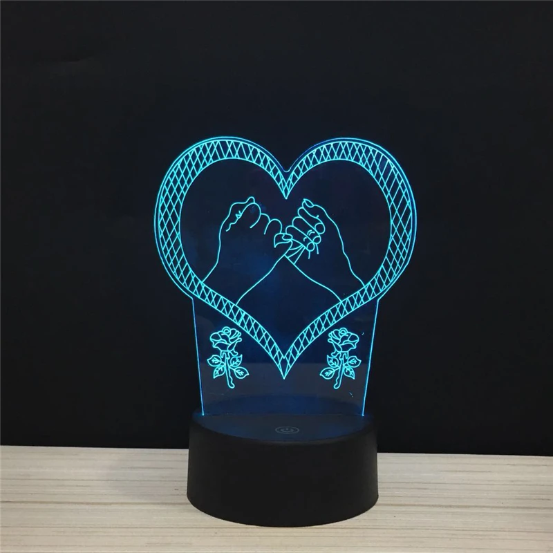 Valentine's Day colorful 3D Light love gesture action touch lights LED RGB Valentine gift present Night lamp remote lighting | Лампы и