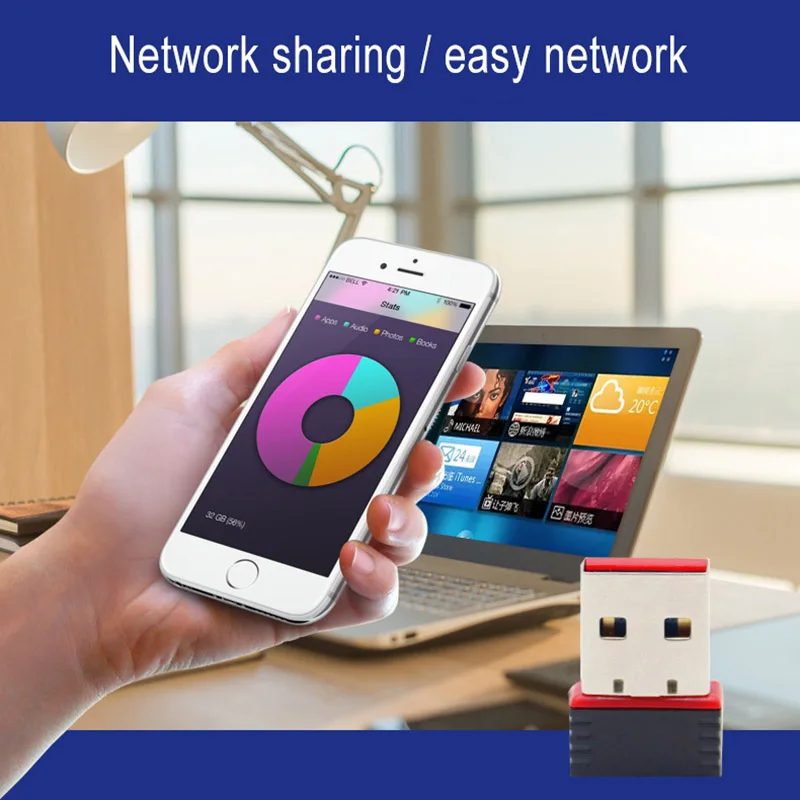 1 шт. USB WIFI адаптер беспроводной мини-адаптер высокоскоростная LAN-карта RTL8188 150 м