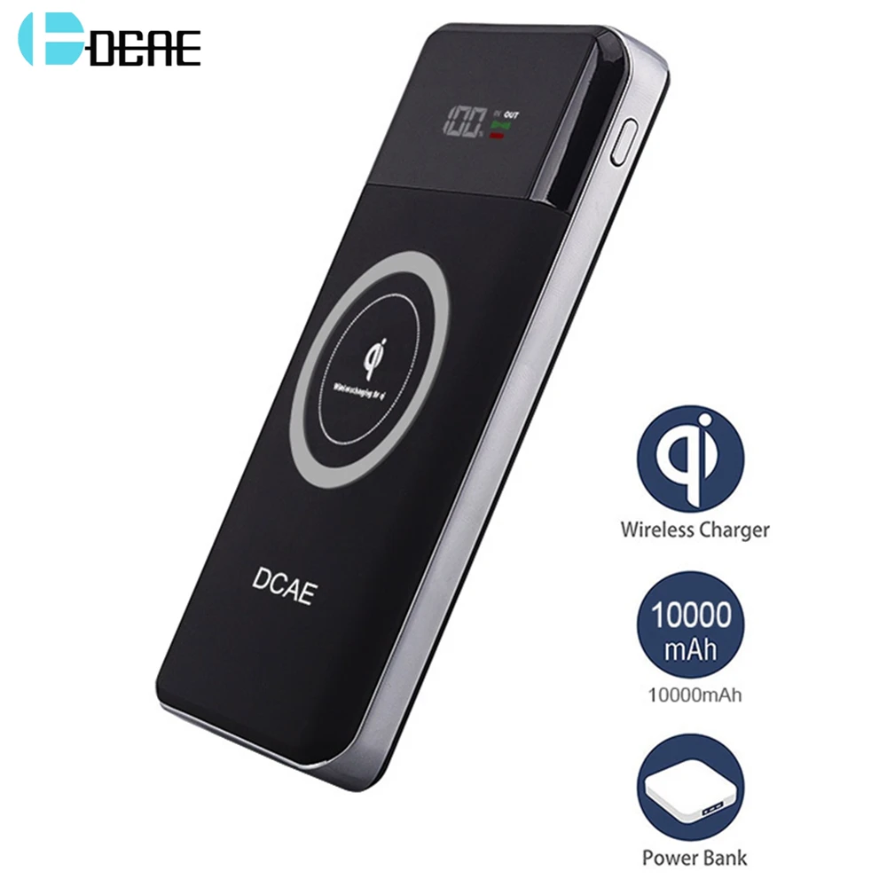 DCAE Power Bank 10000 мАч QI Беспроводное зарядное устройство Внешняя батарея USB Powerbank для