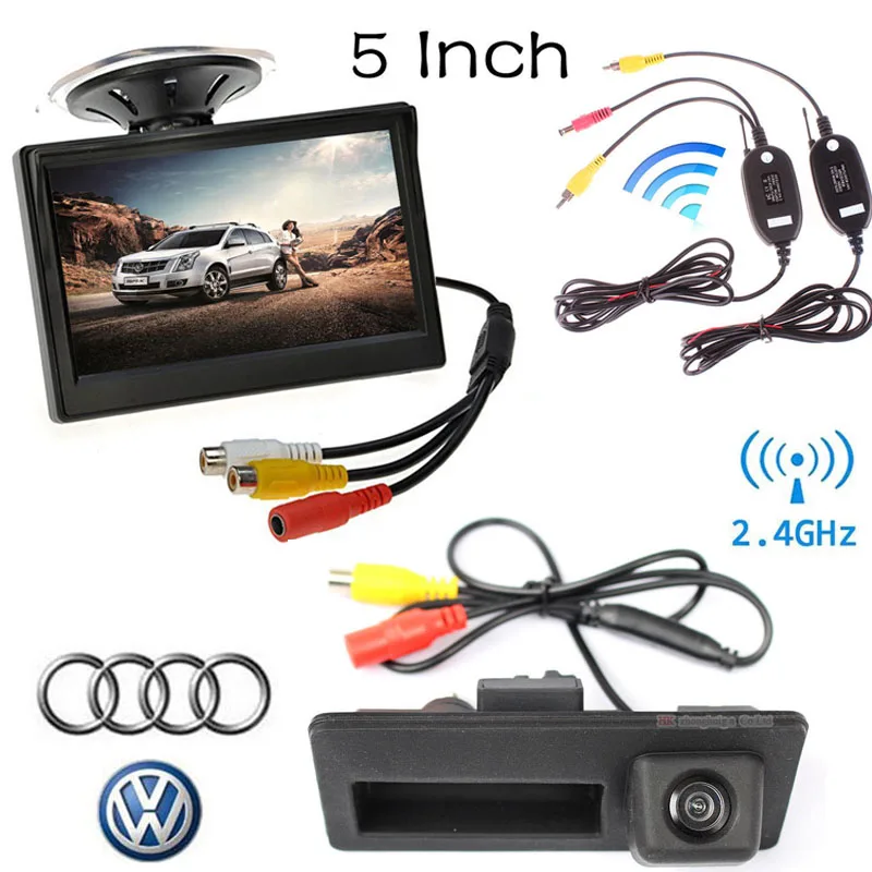 

5" TFT LCD Car Rear View Monitor +Wireless Backup Trunk handle camera for Audi/VW/Passat/Tiguan/Golf/Touran/Jetta/Sharan/Touareg