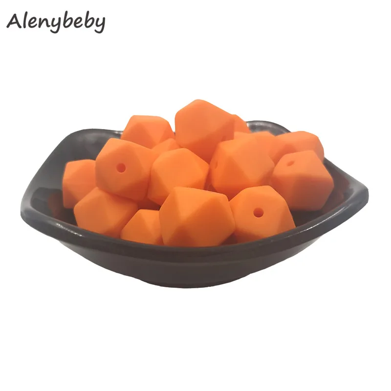 Orange peel 50 шт. силиконовая форма бусины шестигранный Прорезыватель 17 мм DIY детское жевательное ожерелье BPA свободное вскармливание ювелирные изделия силиконовые бусины-прорезыватели детские игрушки - Цвет: Orange peel