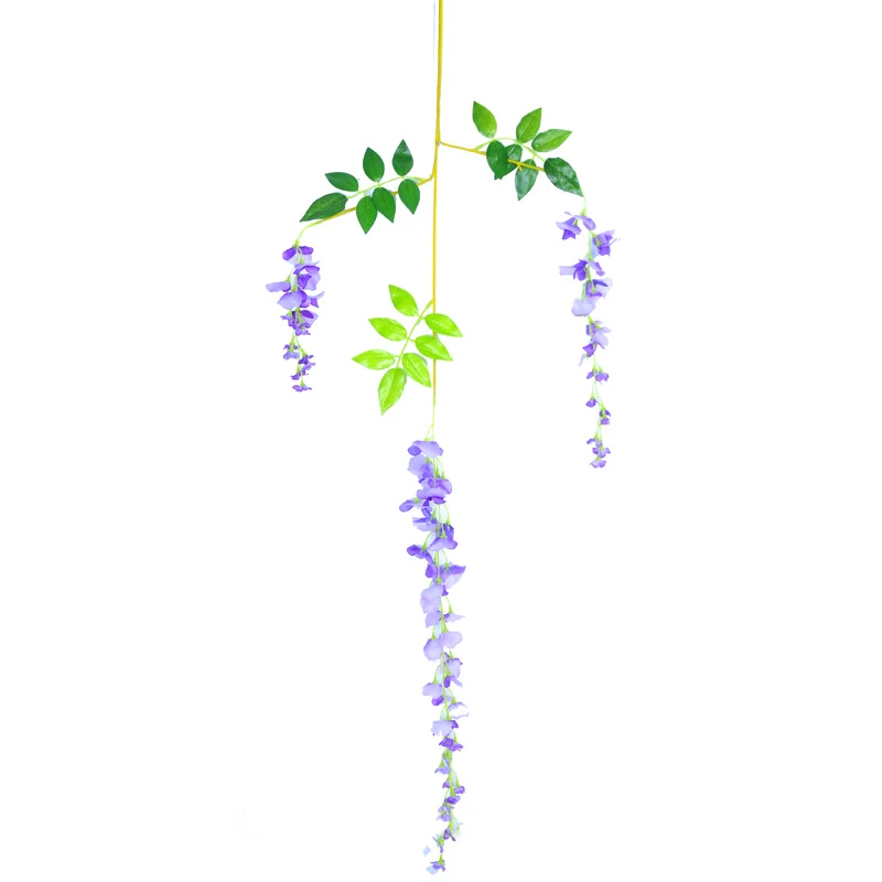 Purple 1 шт., искусственные Висячие Цветы глицинии, виноградные растения, листья, гирлянды для дома, сада, свадьбы, вечеринки, искусственные зеленые украшения для стен - Color: Purple