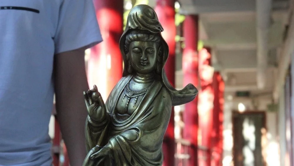 Тибетский буддизм бронзовый медный капельный водный Лотос Кван-Инь статуя Будды