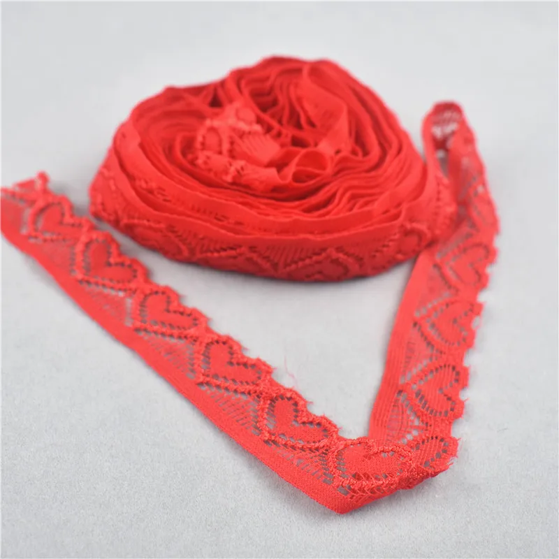 Красивая африканская кружевная ткань 10 ярдов в форме сердца Красная лента с