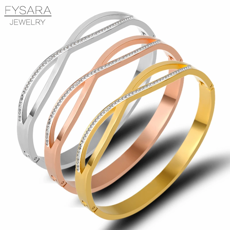 FYSARA 361l из нержавеющей стали крест браслеты с камнями и браслеты для женщин кубический цирконий бесконечные браслеты Роскошные брендовые ювелирные изделия