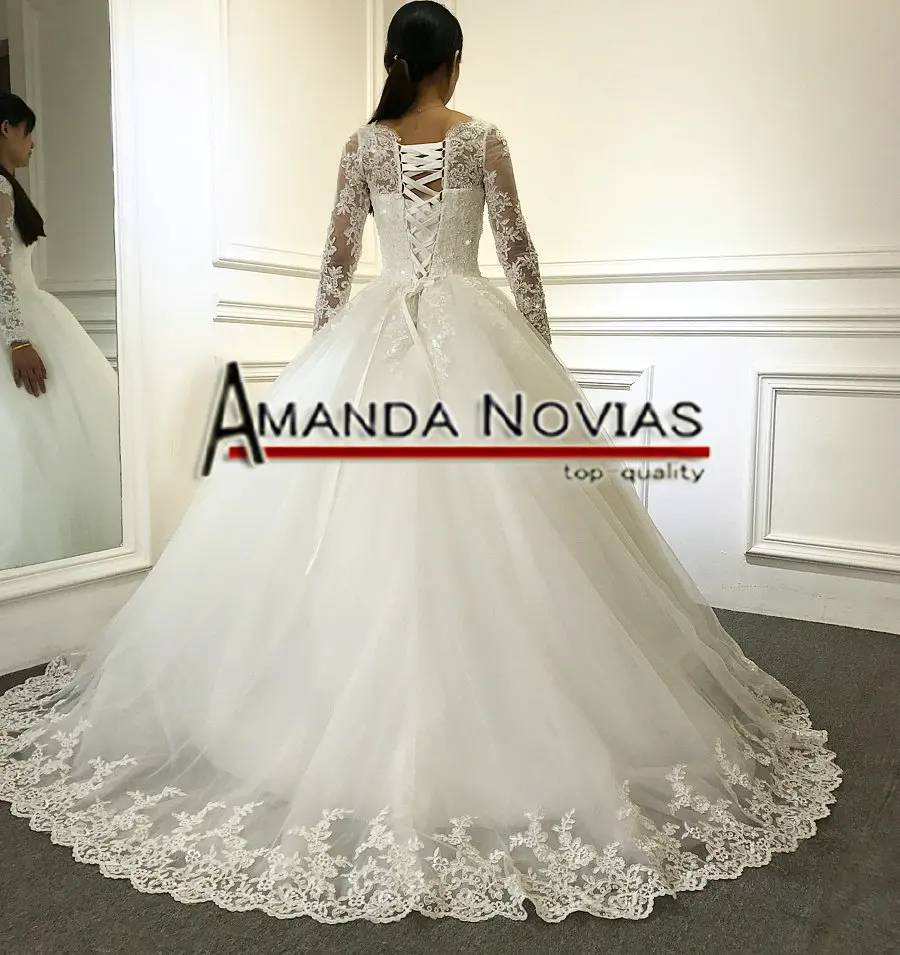 Vestido de noiva/Новое поступление, кружевное свадебное платье с длинными рукавами и маленьким шлейфом