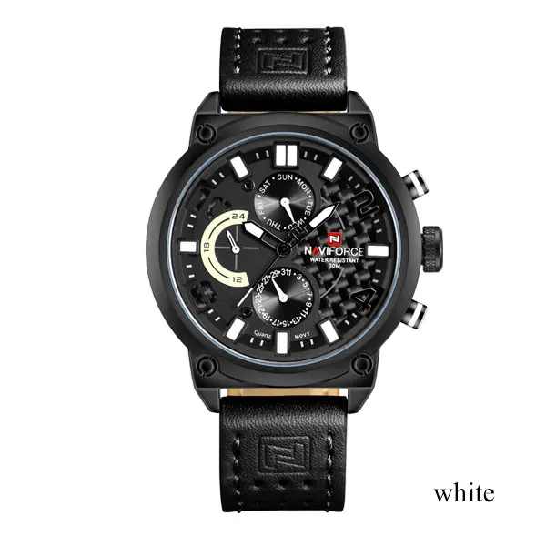 white NAVIFORCE, люксовый бренд, мужские водонепроницаемые часы, 3ATM, Мужские Аналоговые кварцевые часы, 24 часа, дата, мужские спортивные кожаные Наручные часы - Цвет: white