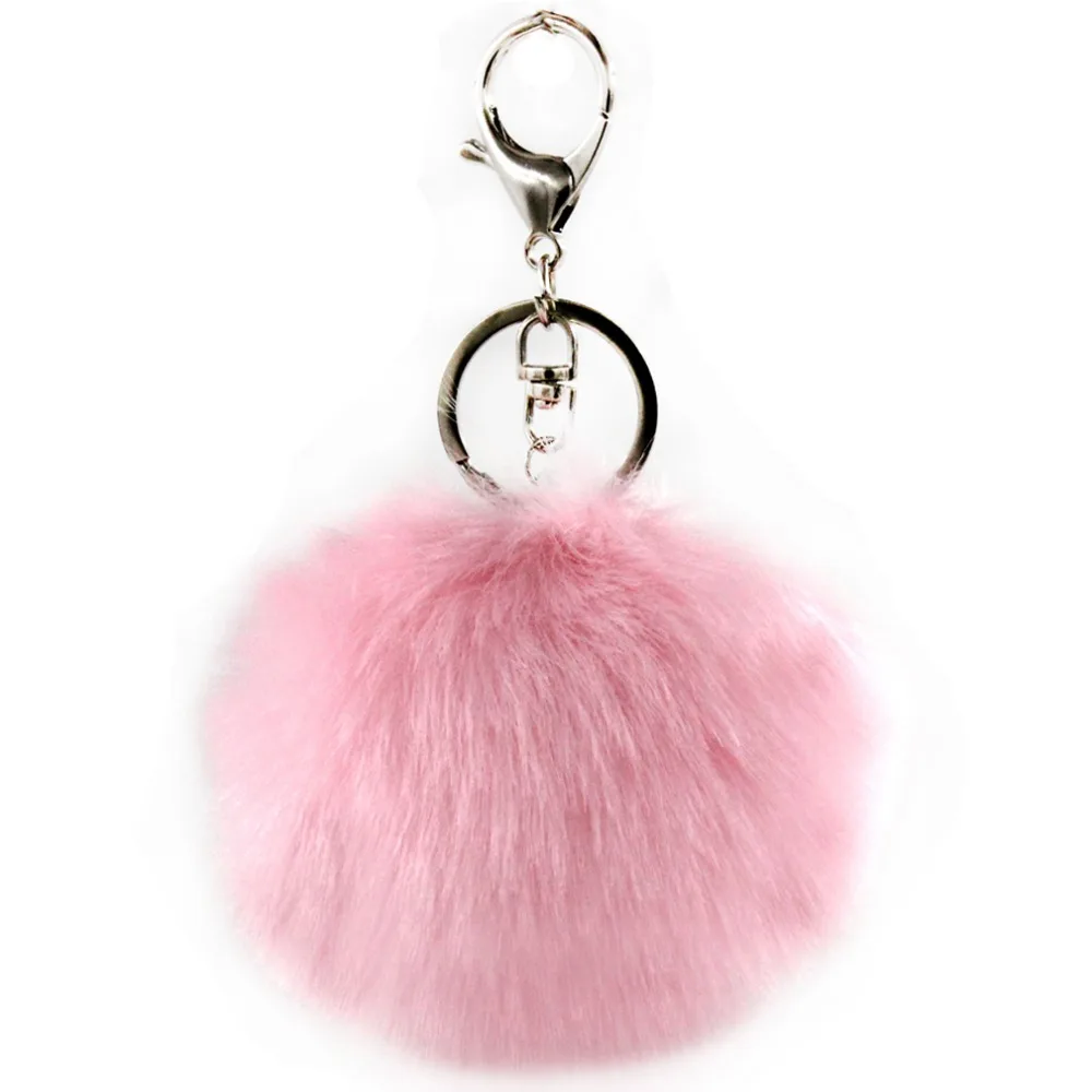 

Furling Lovely Fluffy Faux Rabbit Fur Pom poms with Silver Plating Key Chain Faux Fur Ball with Key Ring for Women Bags