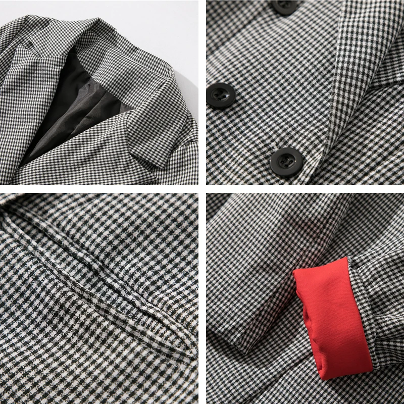2019 New Vintage Plaid 2 Piece Set Women Double Breasted Long Sleeve Office Blazer &amp Nine Pants Spring autumn Women's Suit |