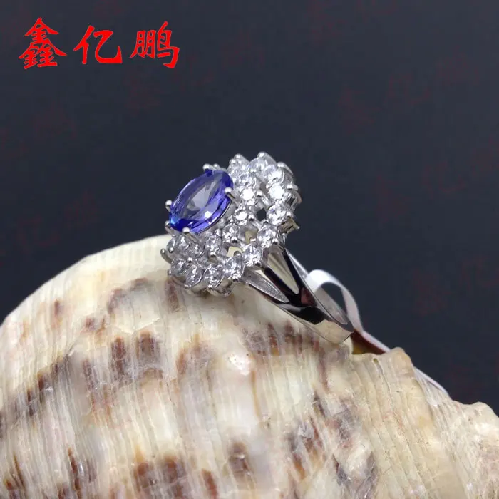 Женское серебряное кольцо с натуральным танзанийским камнем 5x7 мм|silver ring with