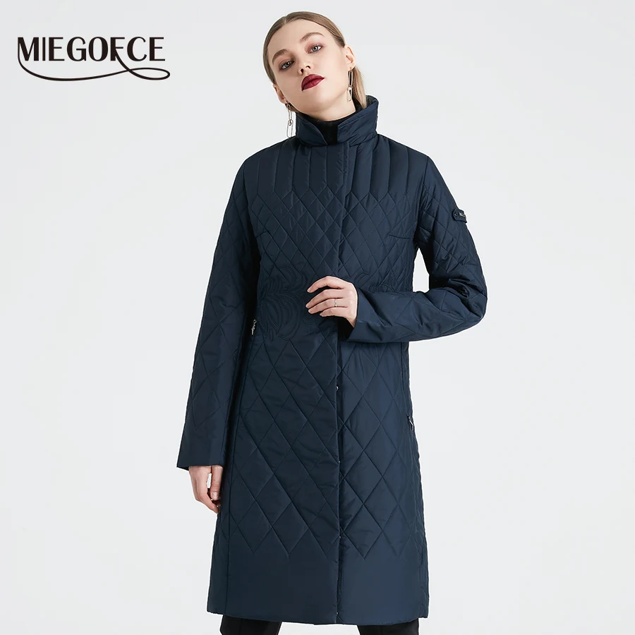 MIEGOFCE Новая Коллекция Весенняя и Осенняя Куртка Женская Парка Пальто Теплая Куртка Для Женщин Тонкая Хлопковая Ткань Пальто с Стоячим Воротником Изящная Модель С Узорами Элегантное Пальто Прекрасная Вышивка
