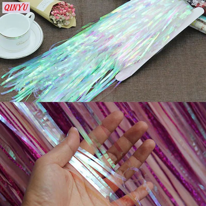 1 м * 2 прозрачная цветная фольга Ткань кисточки лента гирлянда Рождественская