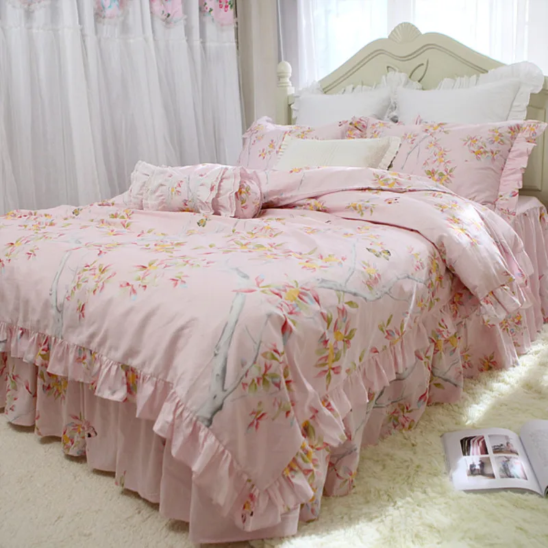 

Pastoral butterfly love flower print bedding set 100% cotton rustic bedding bed set princess king bedding set duvet cover set