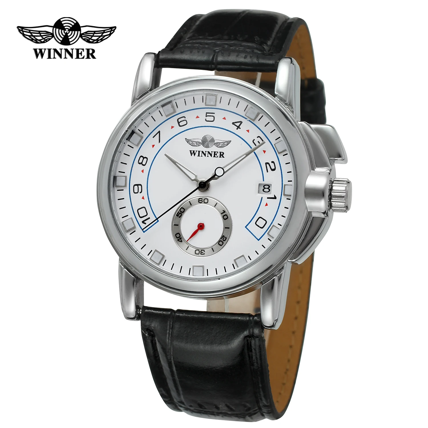 Модные женские механические часы WINNER с кожаным ремешком арабский номер черный