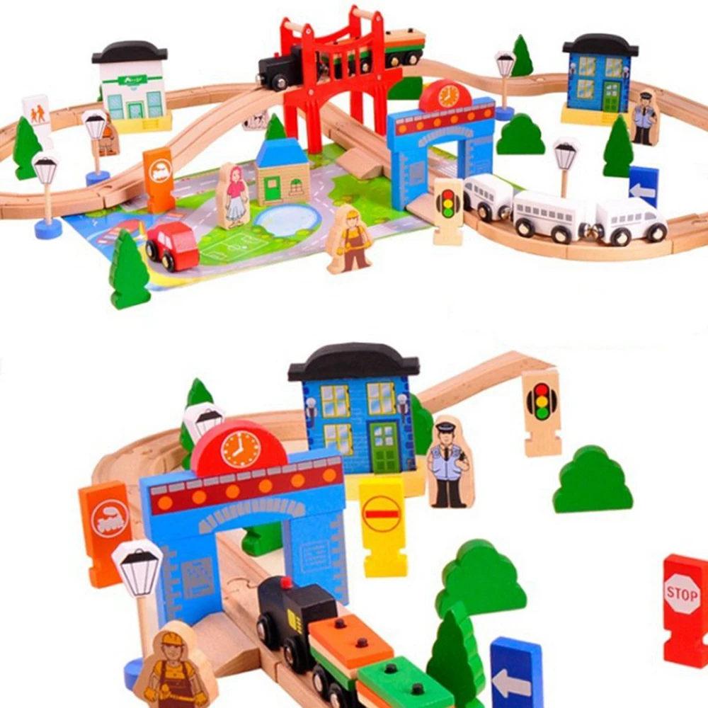 80 шт./компл. детские игрушки деревянные городской трек маленький поезд