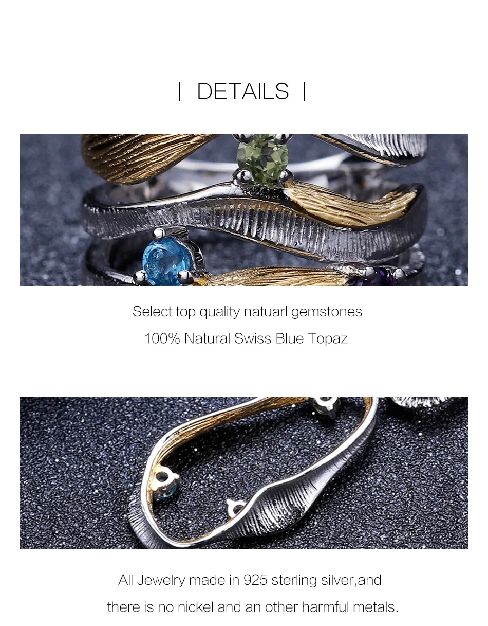 GEM'S балетный 925 пробы, серебряное кольцо с драгоценным камнем, серьги, кулон, наборы для женщин, натуральный аметист, топаз, перидот, твист, ювелирный набор